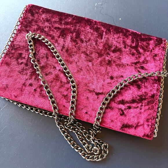 Burgundy Velvet Bag Gothic Gunmetal Silver Chain Crossbody Chelsea28 Nordstrom - Picture 2 of 11